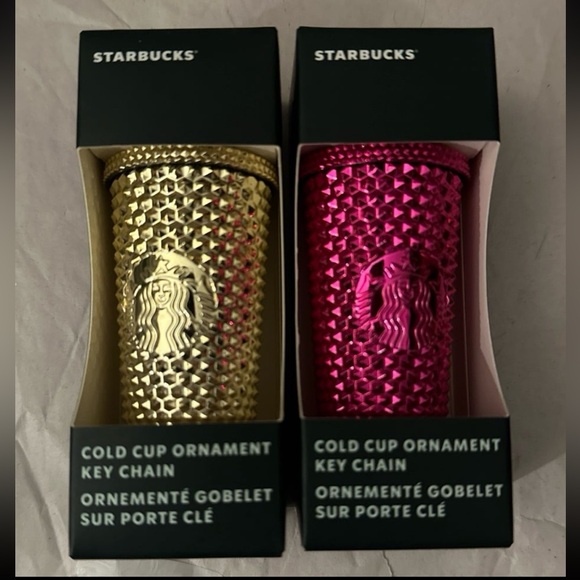Starbucks Other - Starbucks 2022 Studded Tumblers Keychain Ornament Set - Gold & Pink